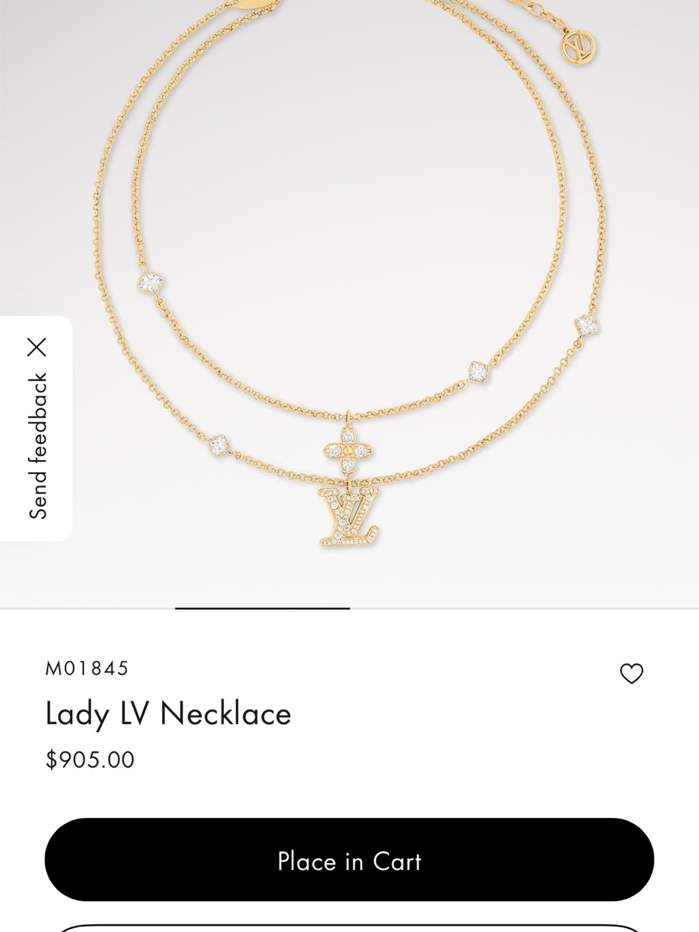 Louis Vuitton Gold and Crystal Double-Layer LV Pendant Necklace